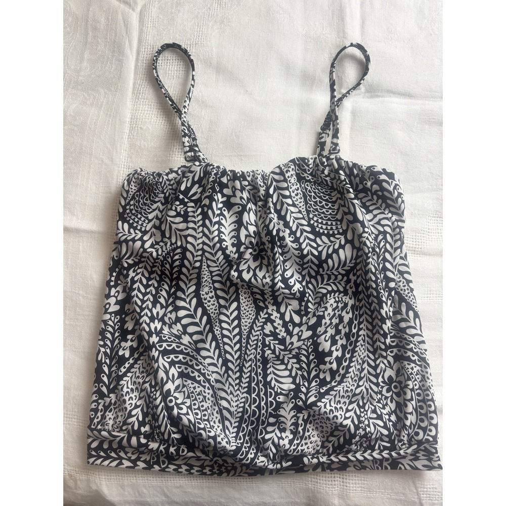 Venus Bandeau Tankini Swim Top size 10 Black & White Leaf Pattern Adj Straps